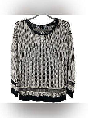 Alice + Olivia Sweater Dane Drop Shoulder Knit Medium Navy White Pattern